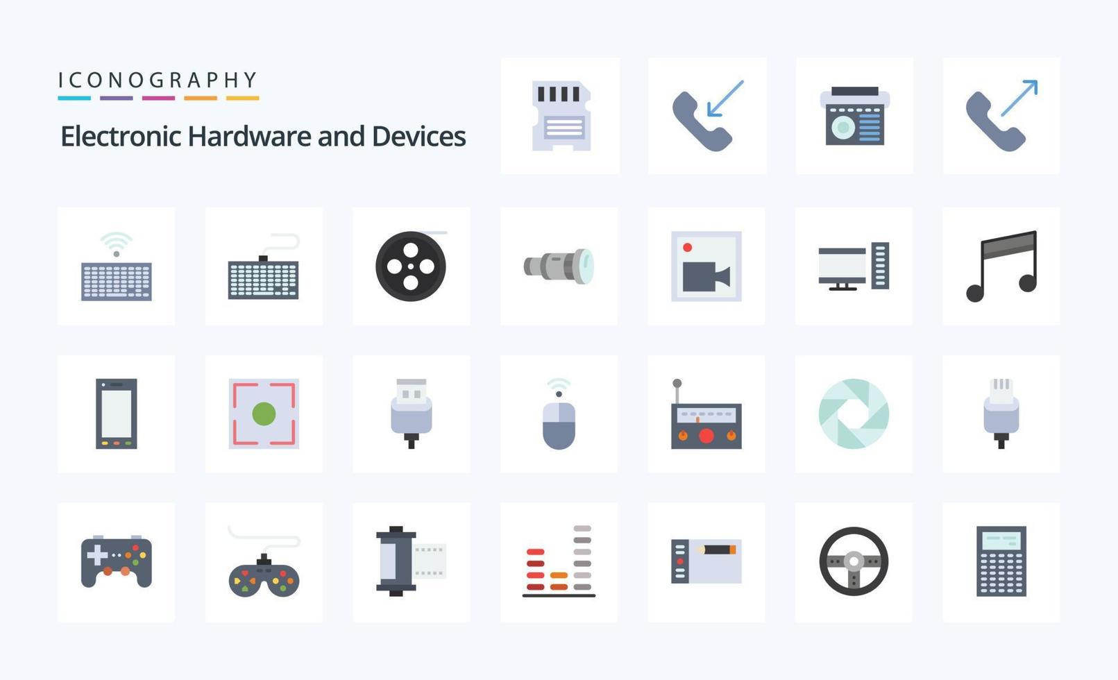 paquete de iconos de color plano de 25 dispositivos vector