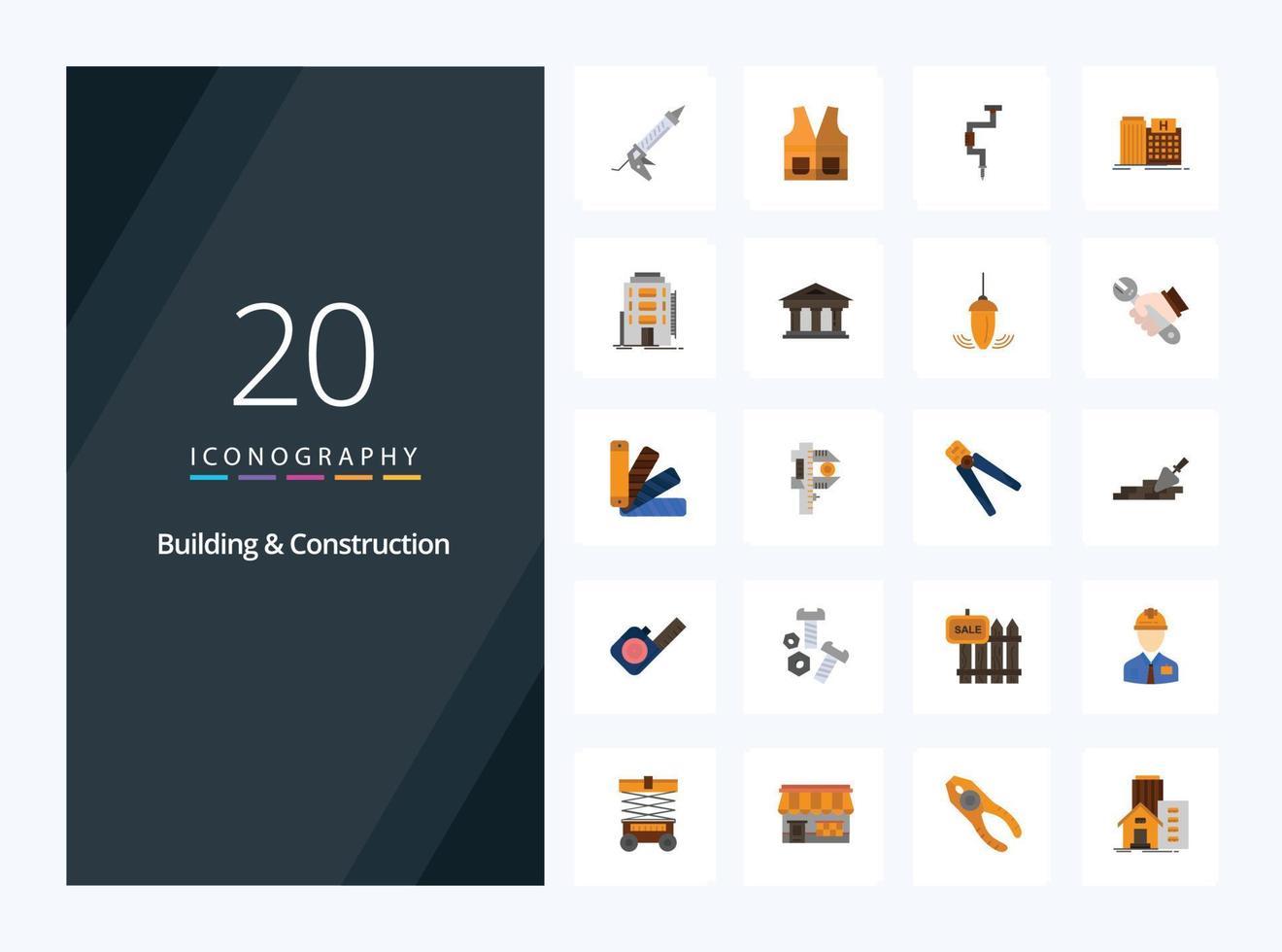 20 Building And Construction Flat Color icon for presentation vector