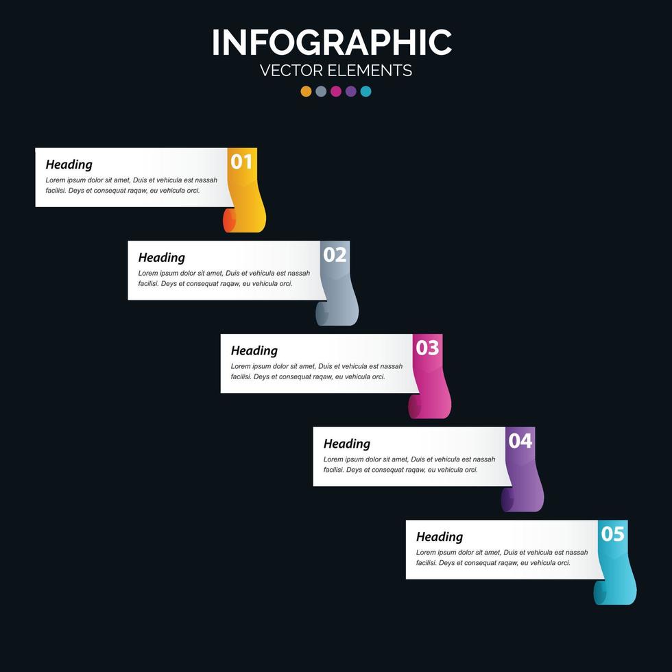 El vector de diseño de infografías de 5 pasos y el marketing se pueden utilizar para el diseño del flujo de trabajo