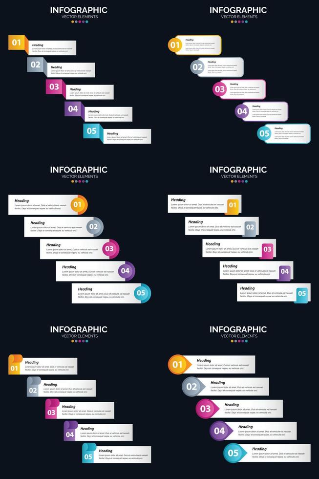 Vector 6 Infographics Pack Presentation slide template 5 Steps cycle diagrams and timelines