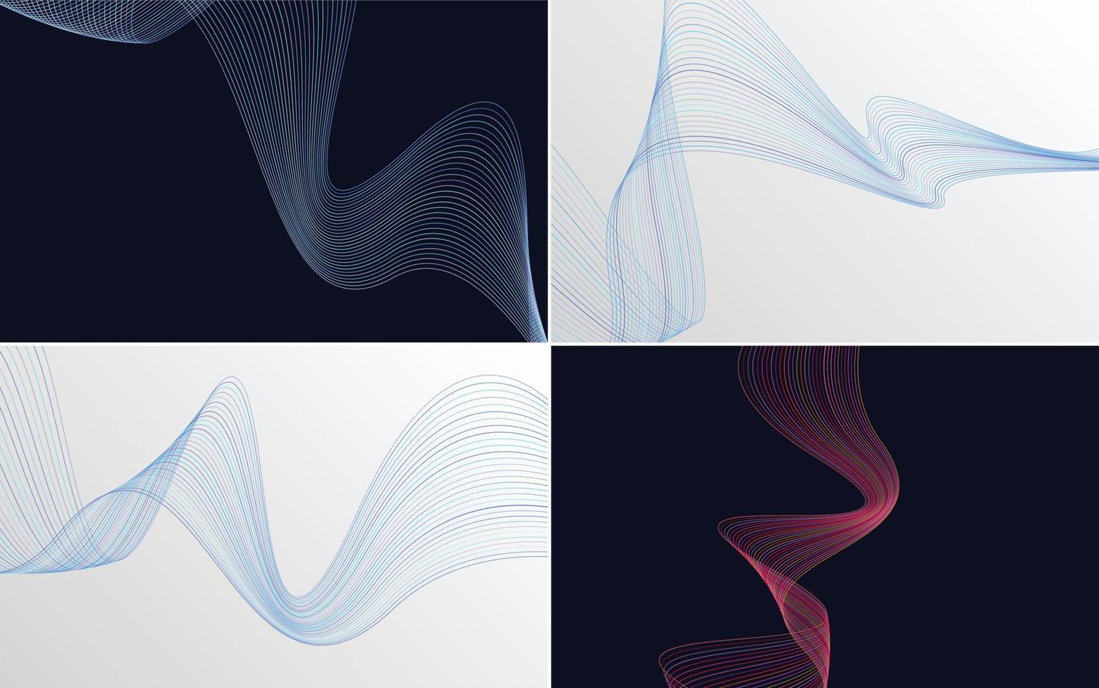 Set of 4 geometric wave pattern background Abstract waving line vector