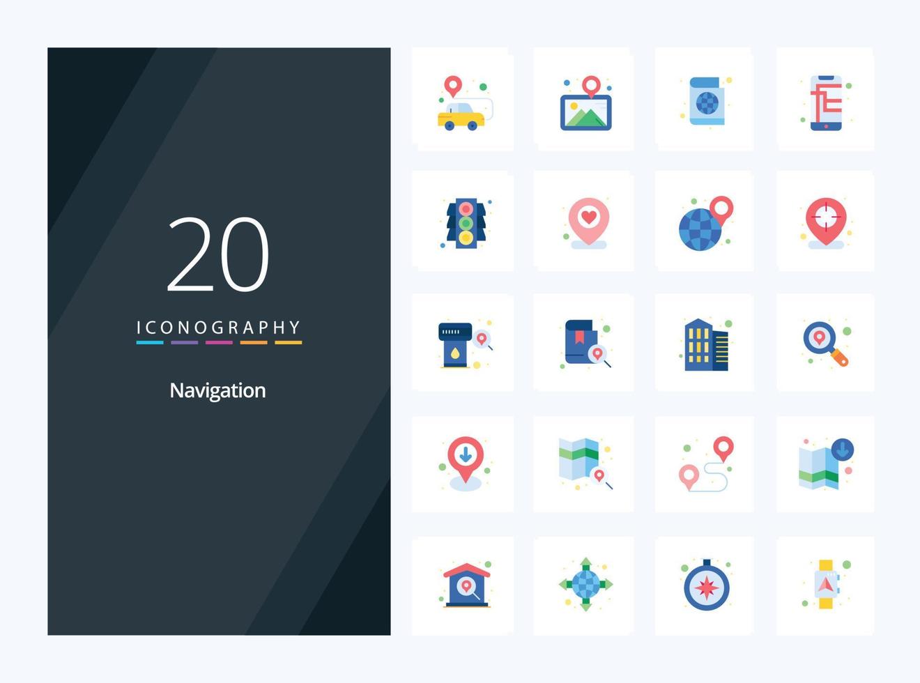 20 Navigation Flat Color icon for presentation vector