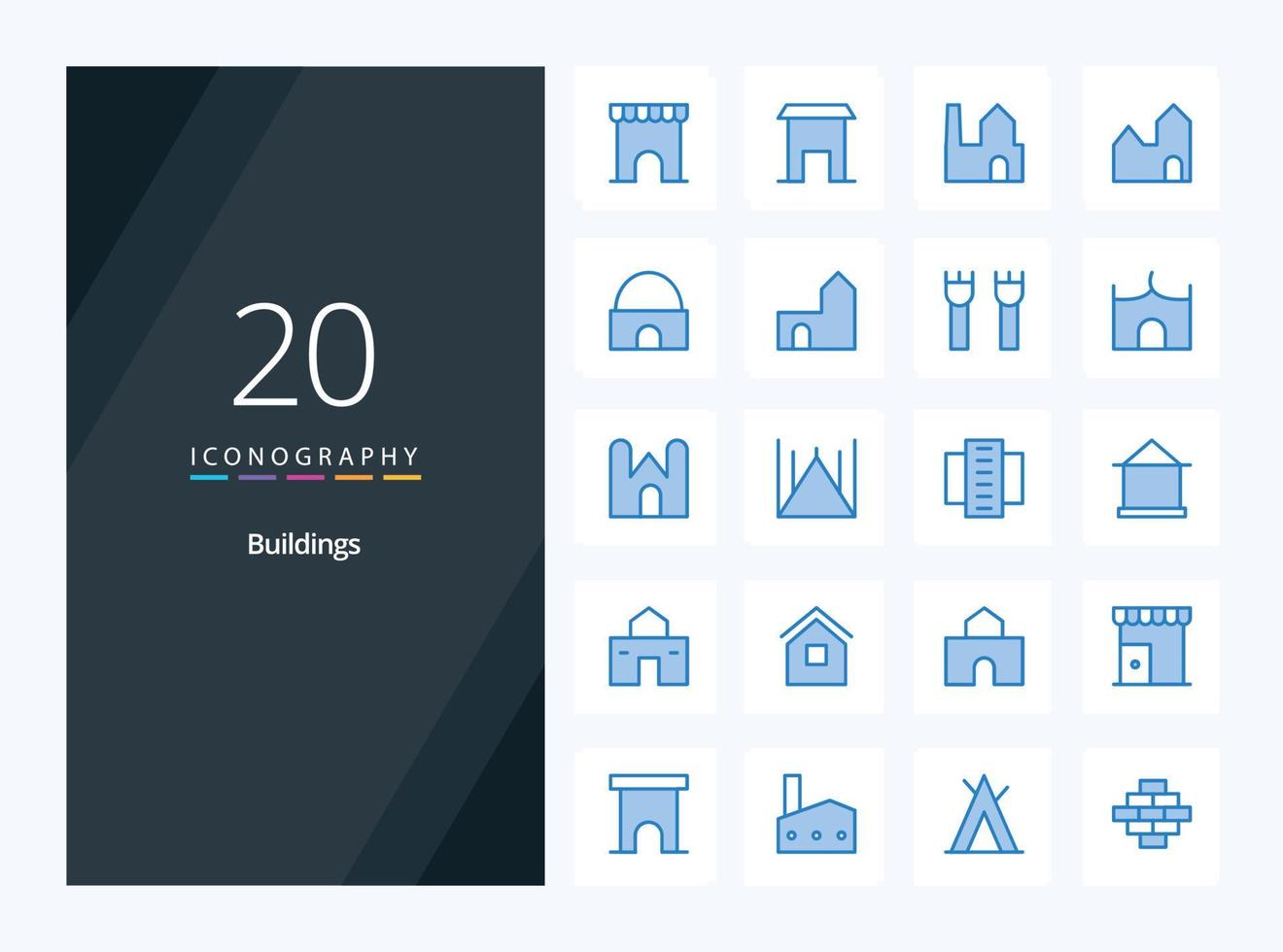 20 Buildings Blue Color icon for presentation vector