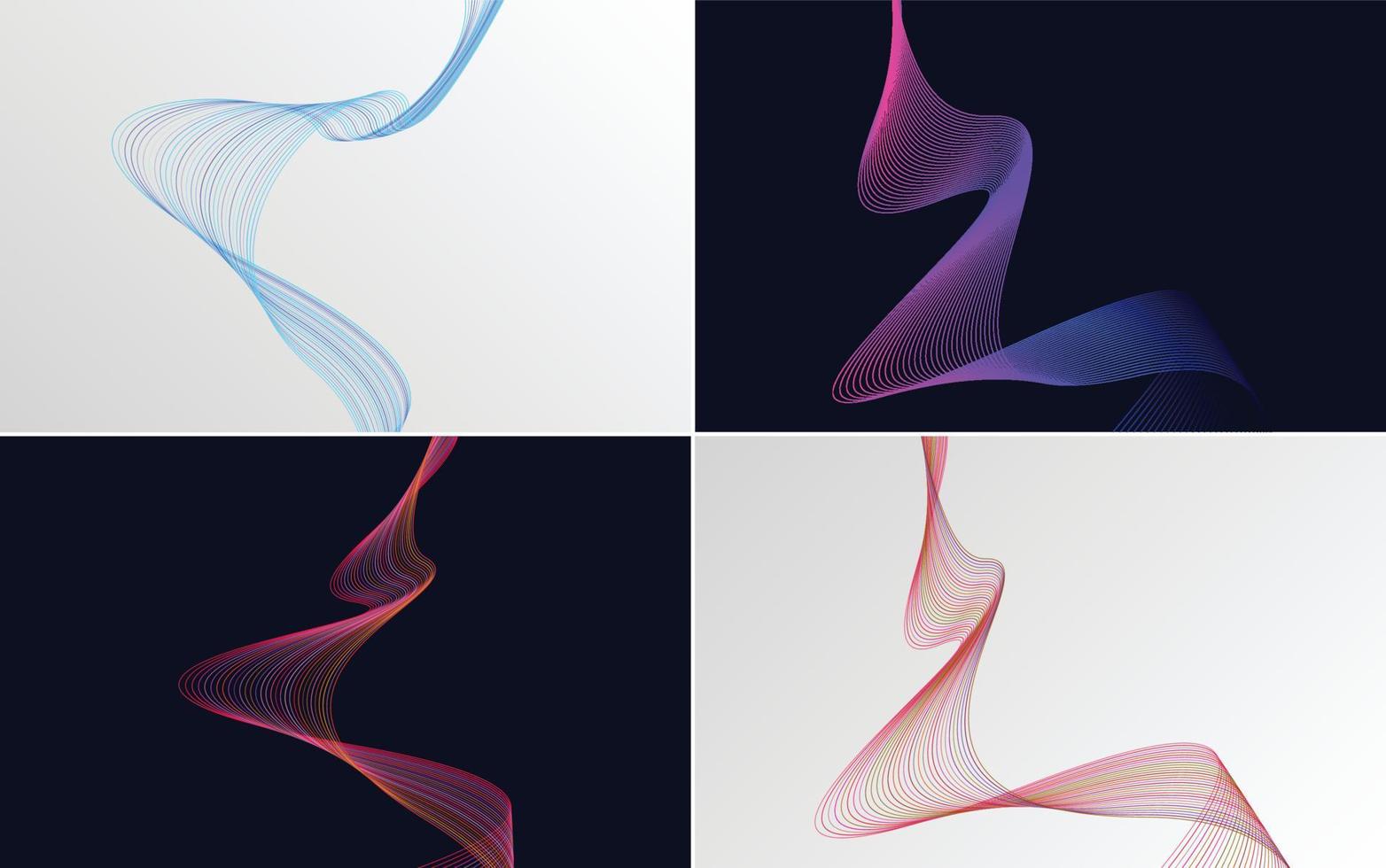 Set of 4 geometric wave pattern background Abstract waving line vector
