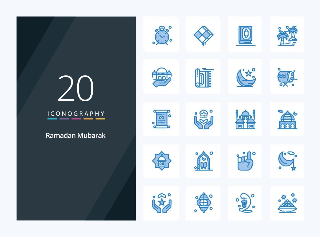 20 icono de color azul ramadán para presentación vector