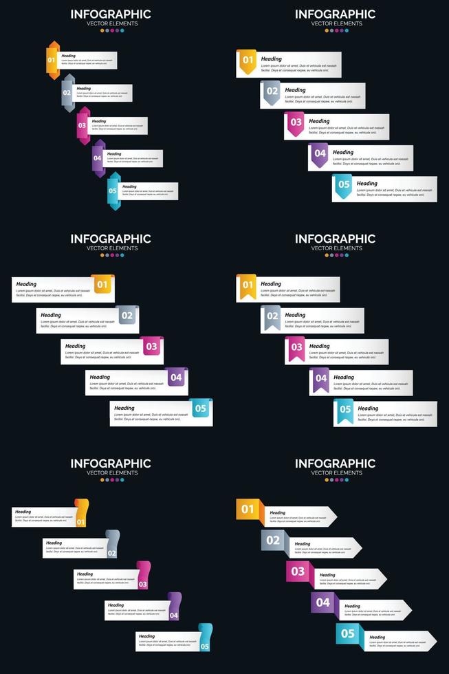 Vector 6 Infographics Pack Presentation slide template 5 Steps cycle diagrams and timelines