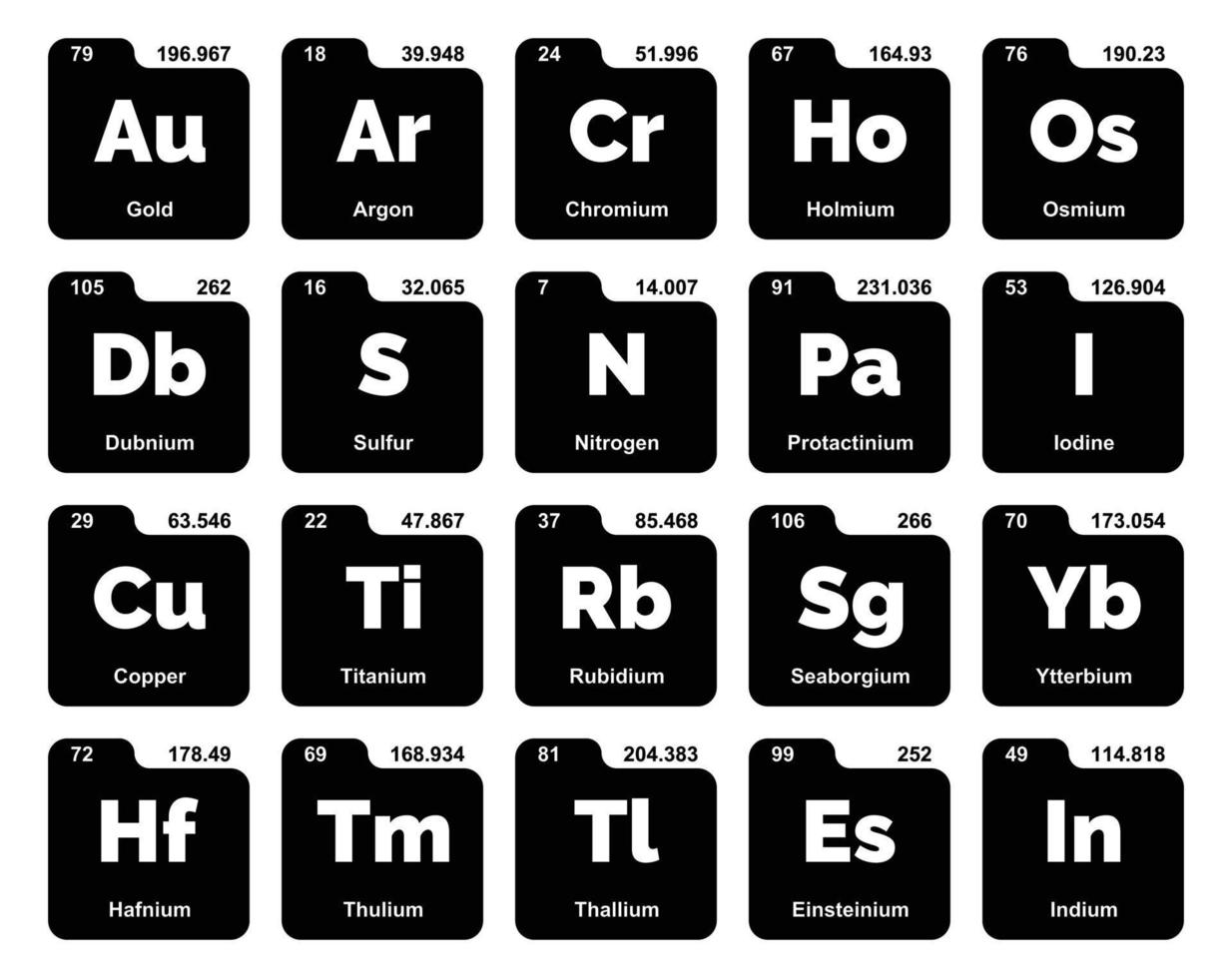 diseño de paquete de iconos de 20 tablas preiodicas de los elementos vector