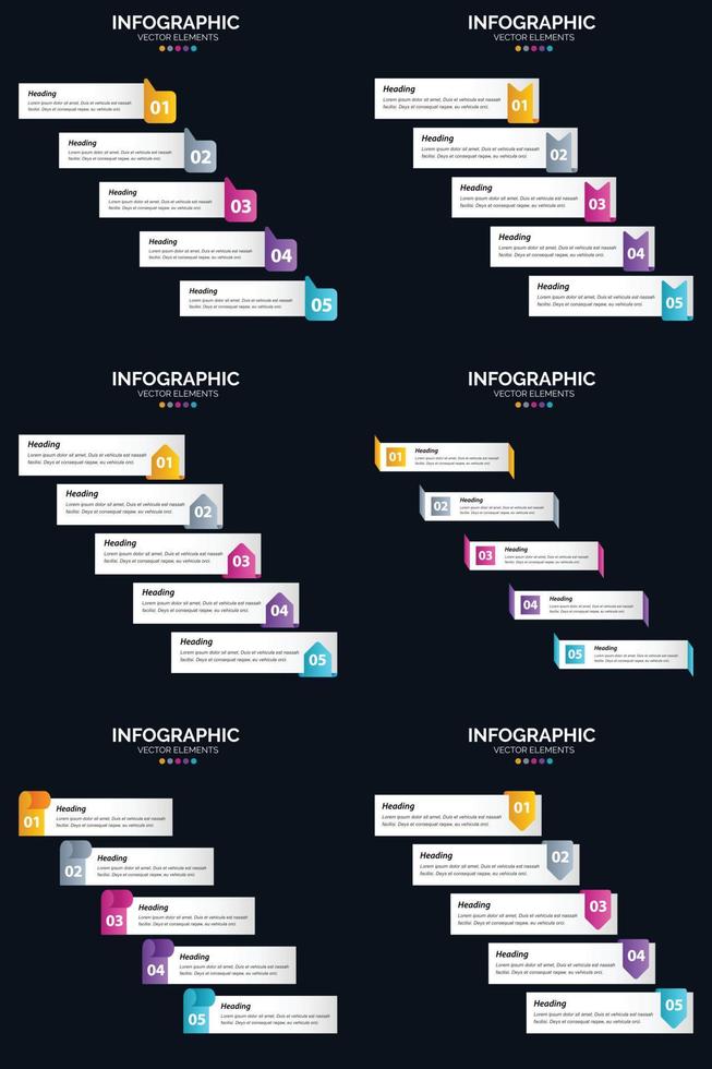 Vector 6 Infographics Pack Presentation slide template 5 Steps cycle diagrams and timelines