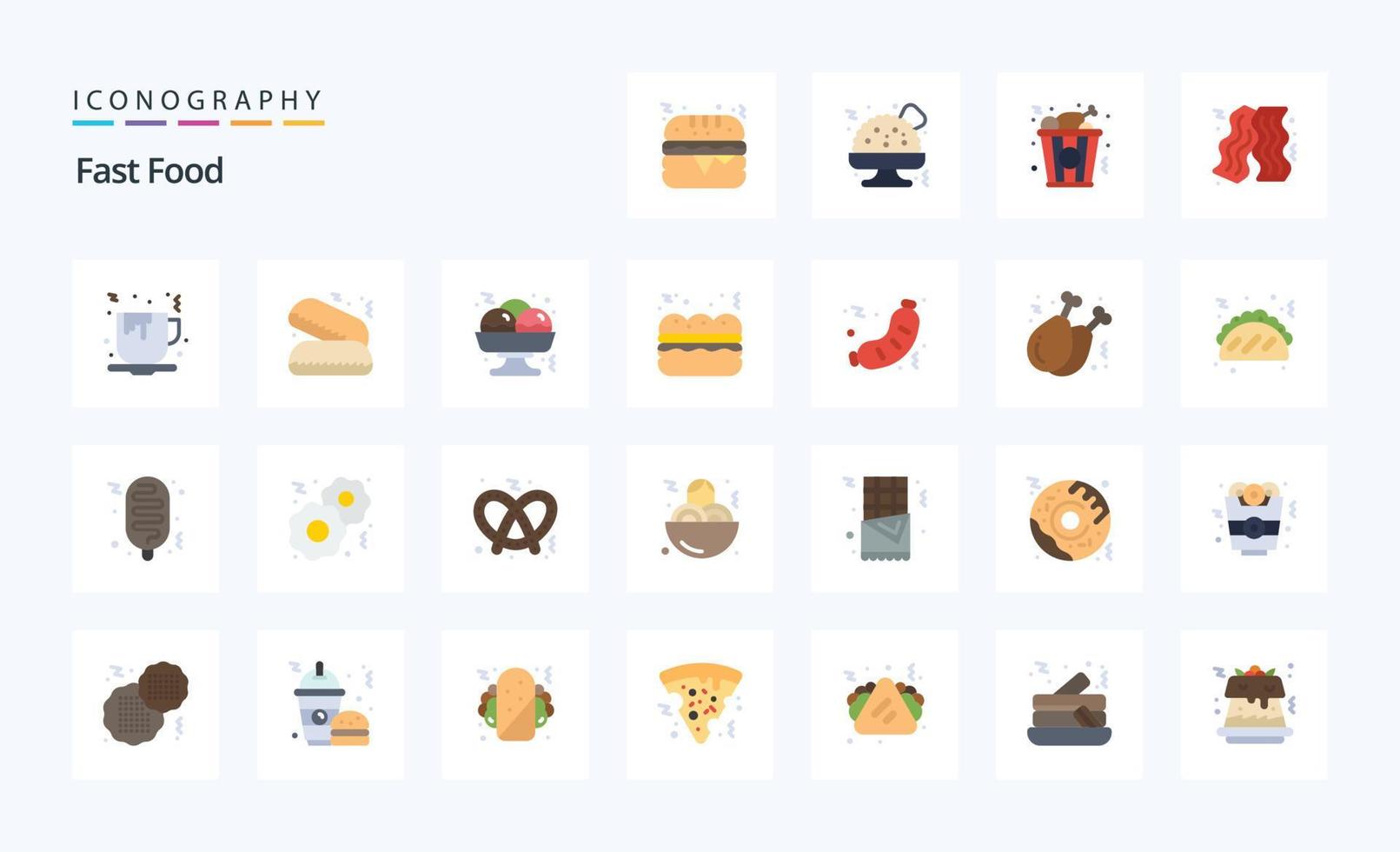 paquete de iconos de 25 colores planos de comida rápida vector