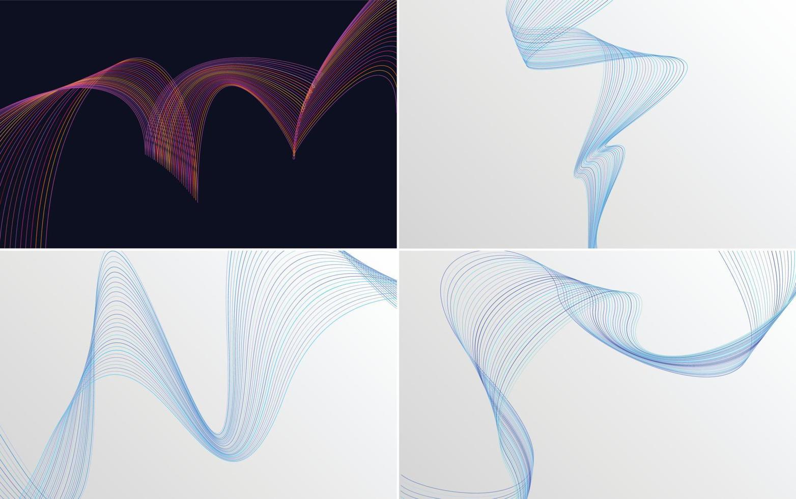 conjunto de 4 líneas de ondas abstractas de fondo de patrón de onda geométrica vector