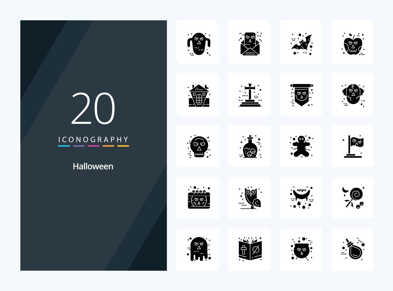 20 icono de glifo sólido de halloween para presentación vector