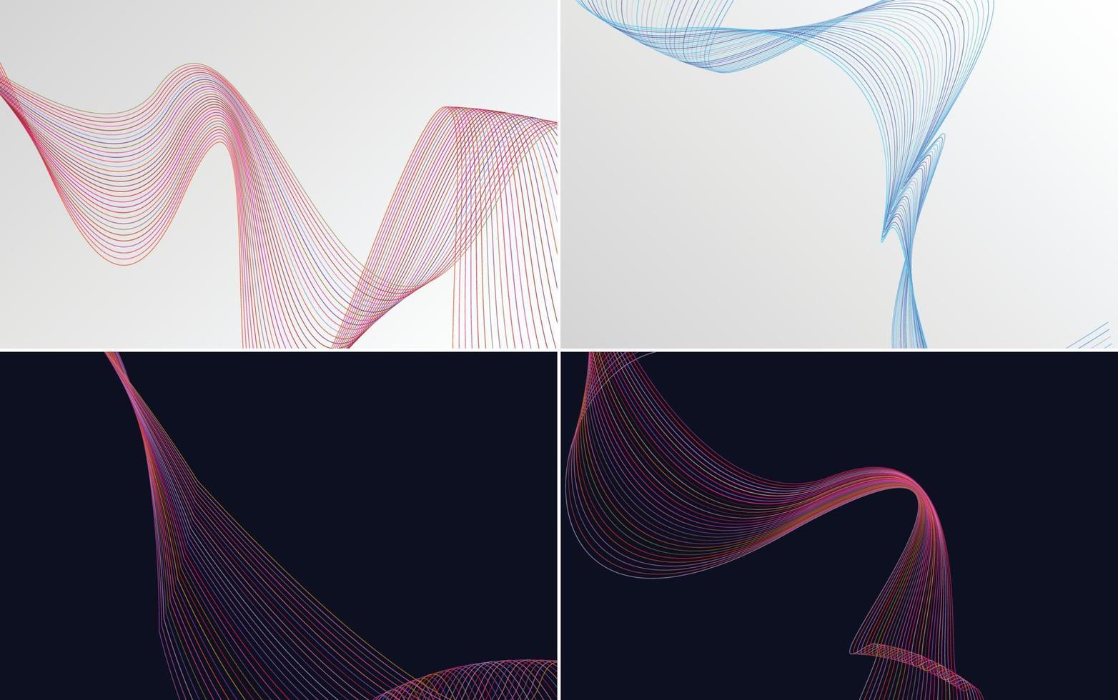 conjunto de 4 líneas de ondas abstractas de fondo de patrón de onda geométrica vector