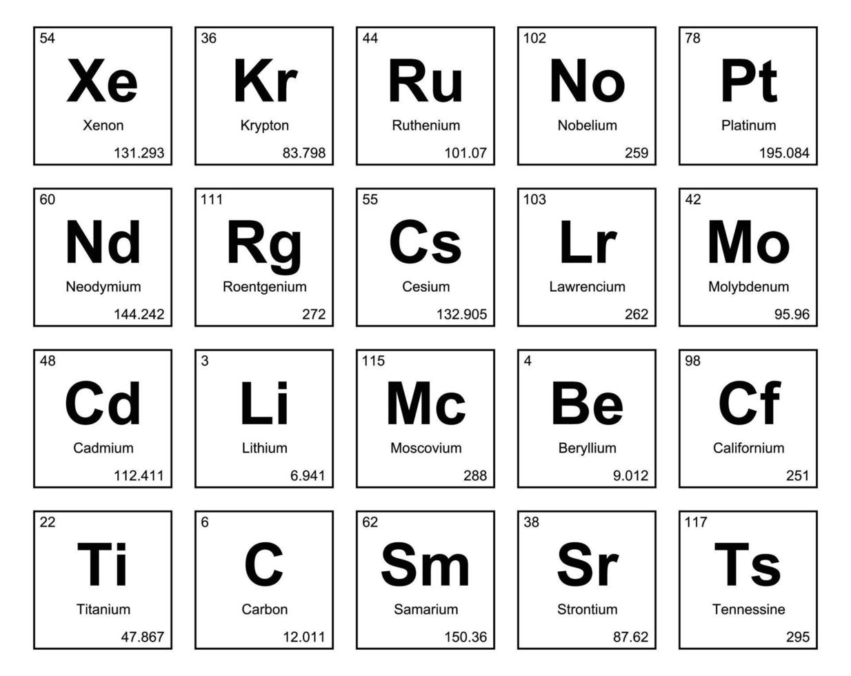 20 Preiodic table of the elements Icon Pack Design vector