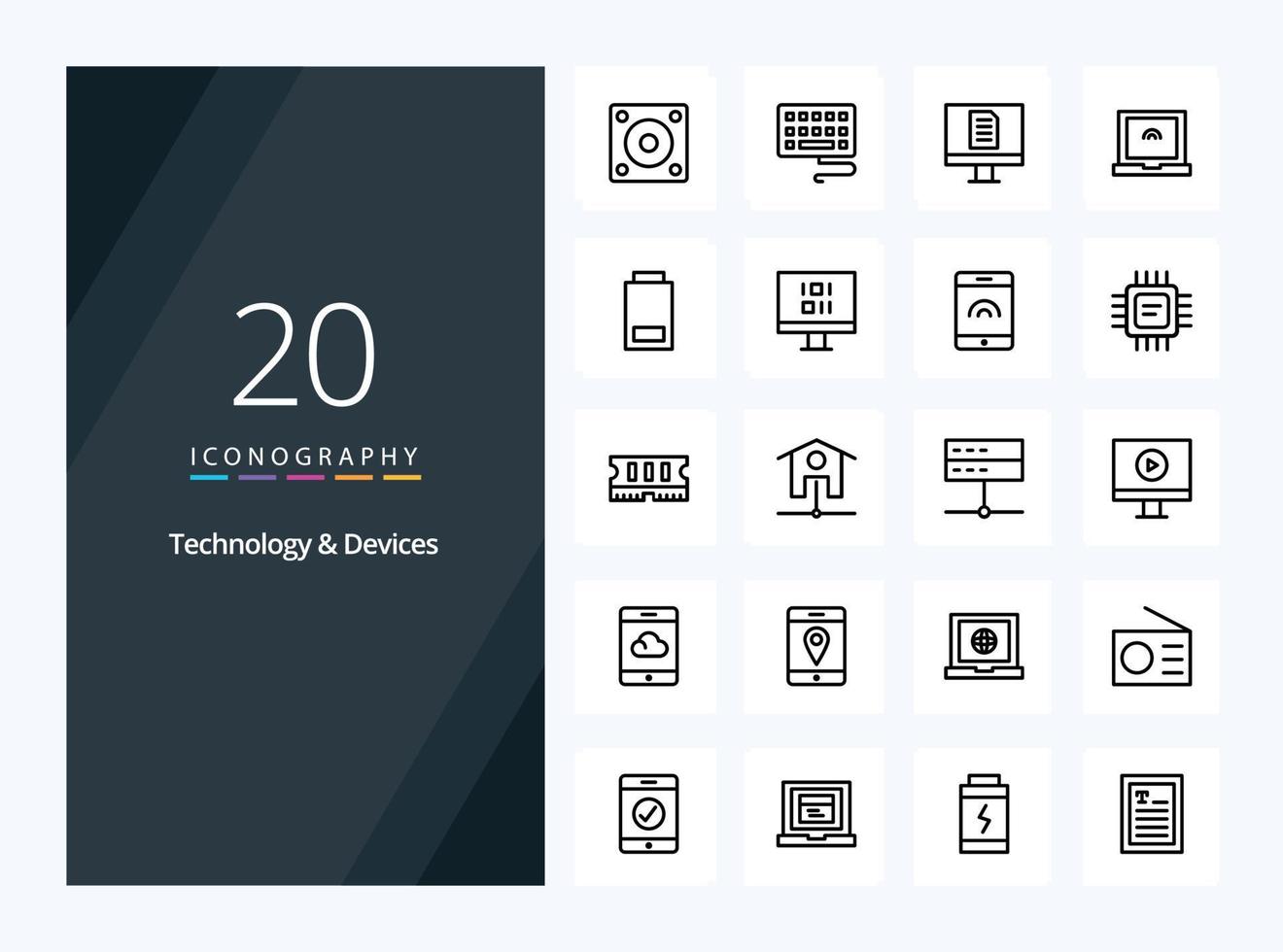 20 Devices Outline icon for presentation vector