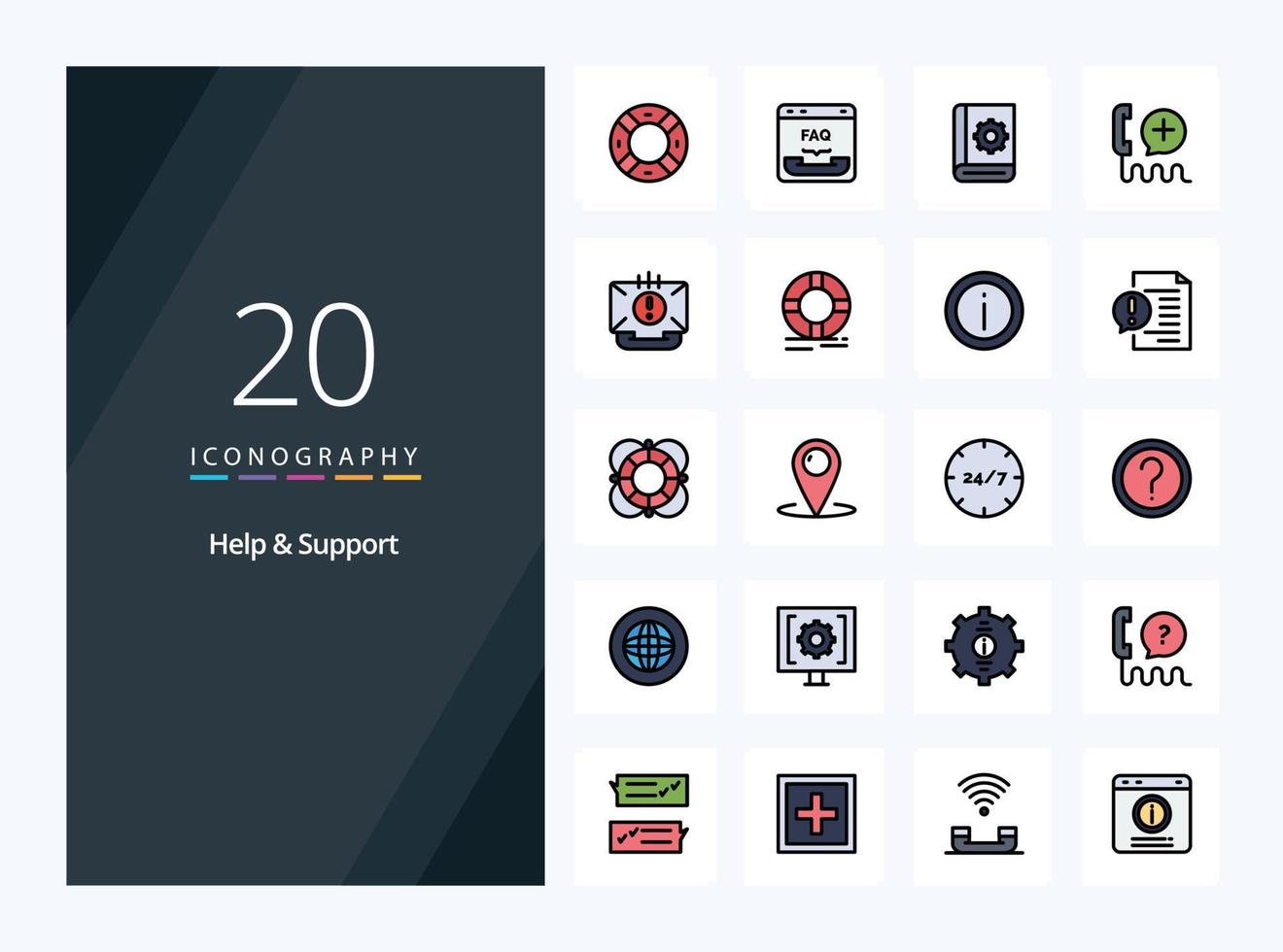 20 Help And Support line Filled icon for presentation vector