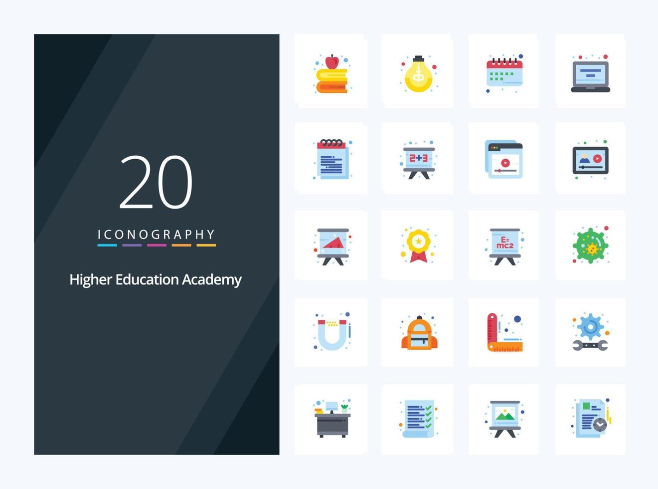 20 Academy Flat Color icon for presentation vector