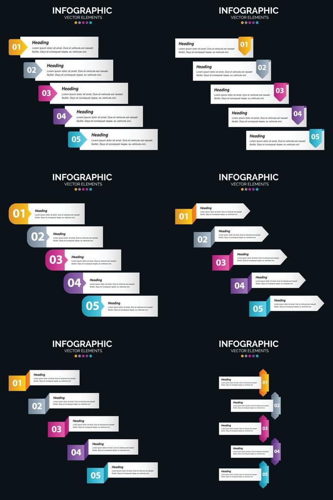 Vector 6 Infographics Pack Presentation slide template 5 Steps cycle diagrams and timelines