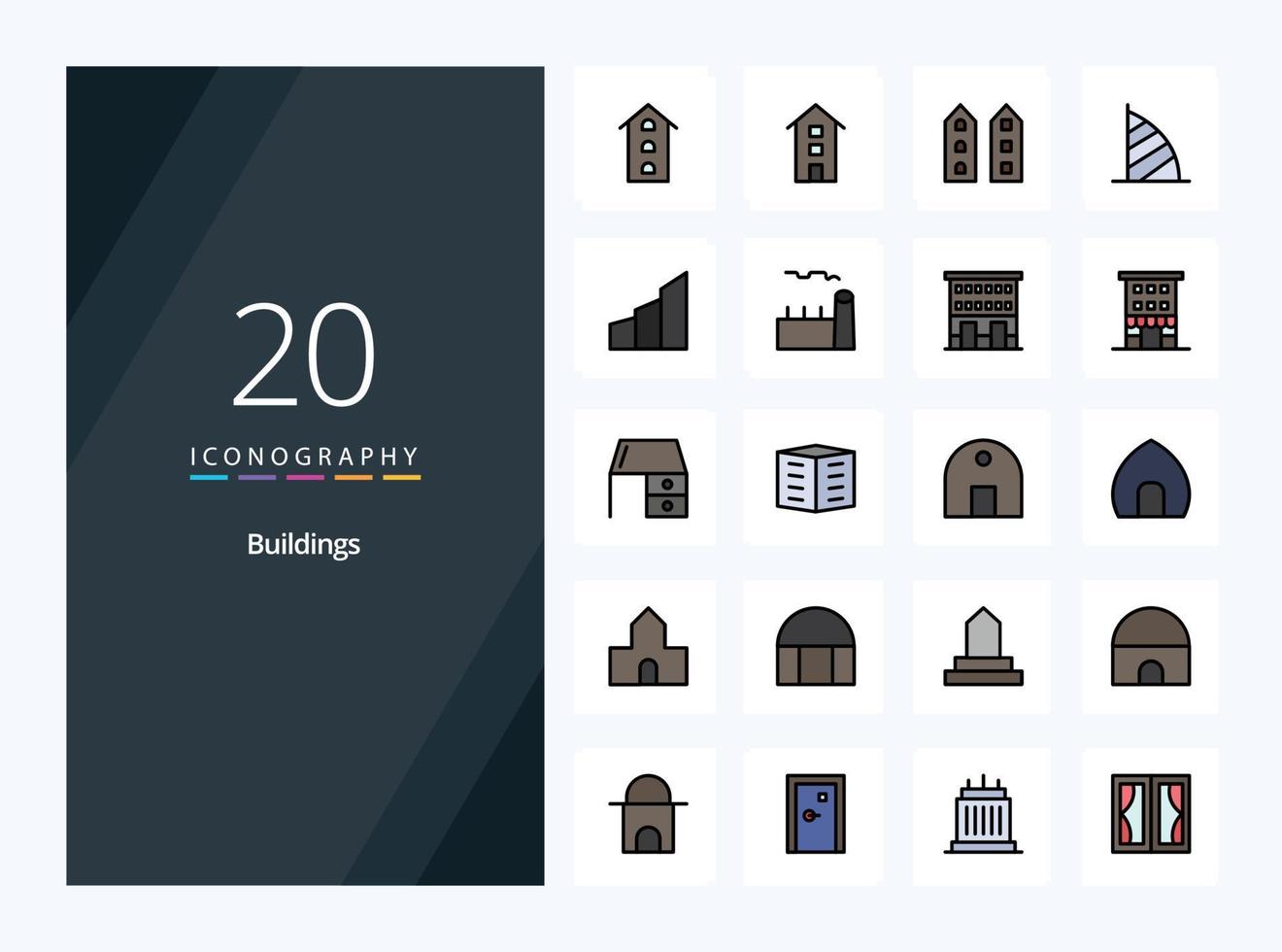 Icono lleno de línea de 20 edificios para presentación vector