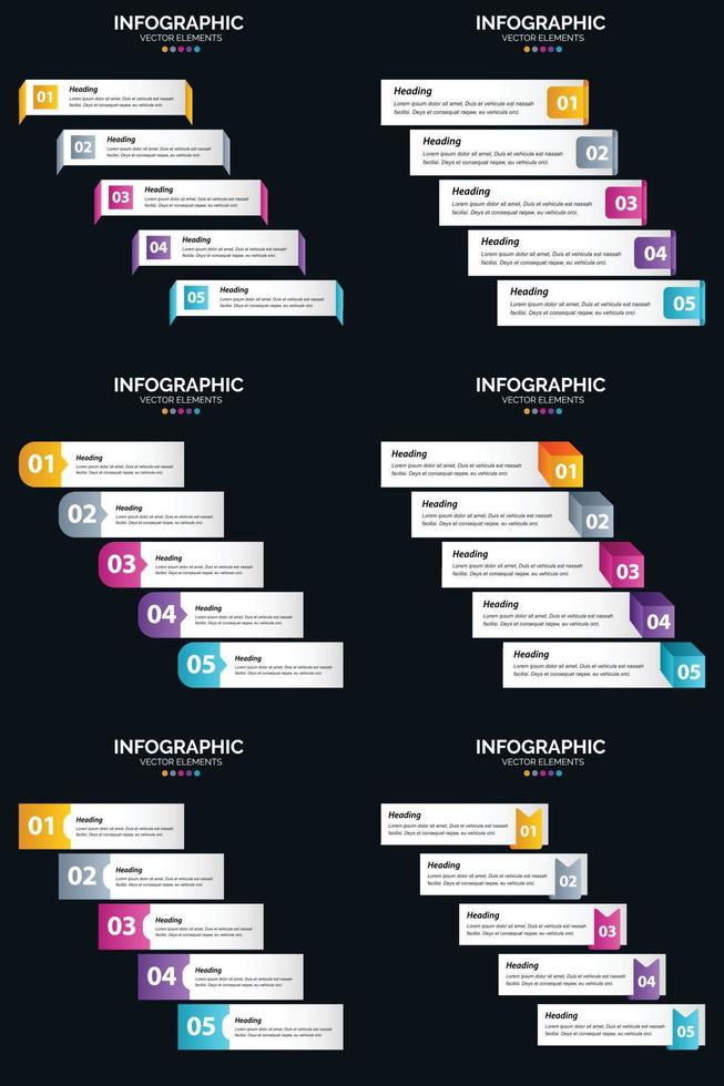 Vector 6 Infographics Pack Presentation slide template 5 Steps cycle diagrams and timelines