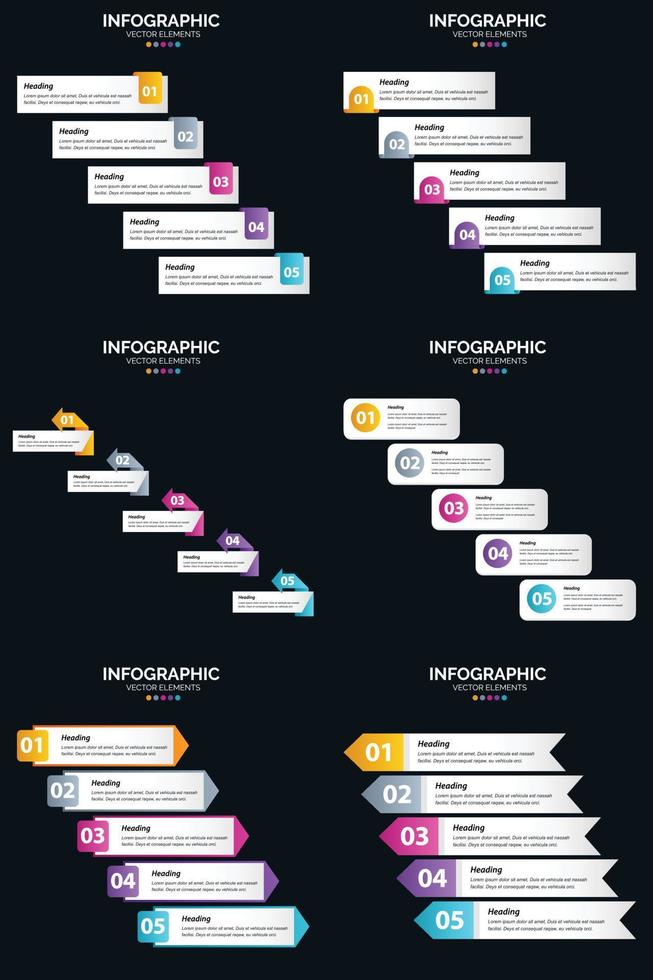 Vector 6 Infographics Pack Presentation slide template 5 Steps cycle diagrams and timelines