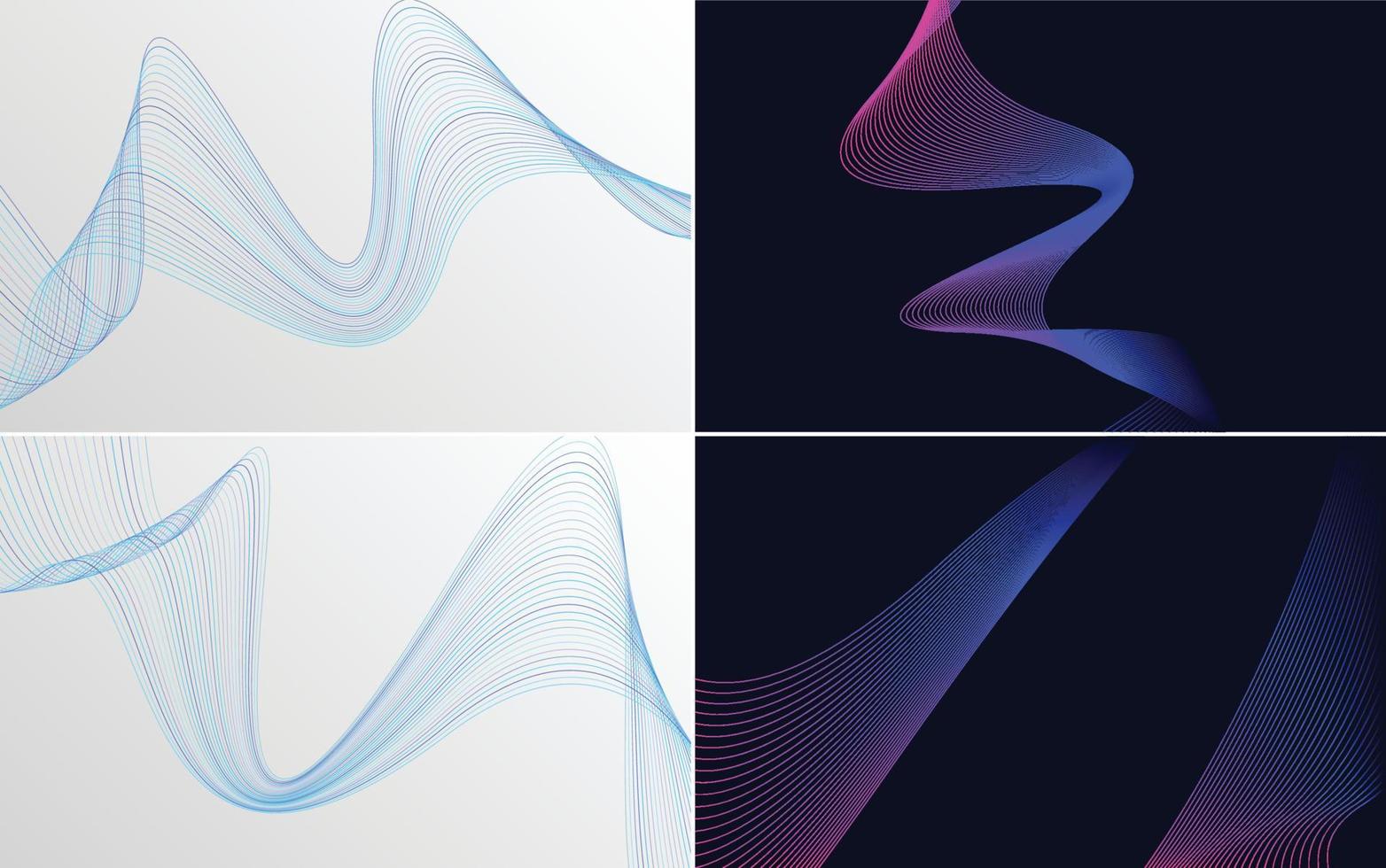 Set of 4 geometric wave pattern background Abstract waving line vector