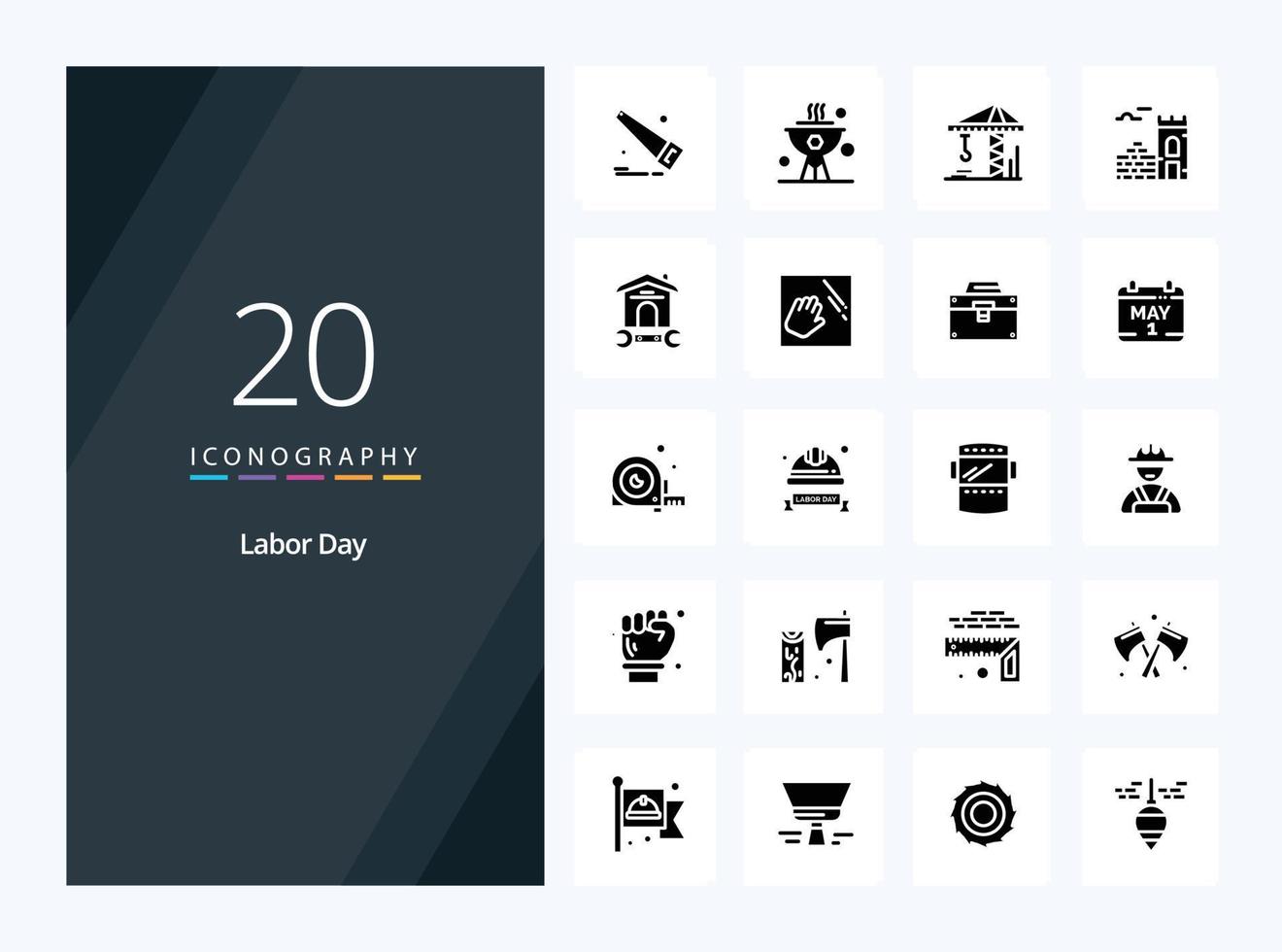 20 Labor Day Solid Glyph icon for presentation vector