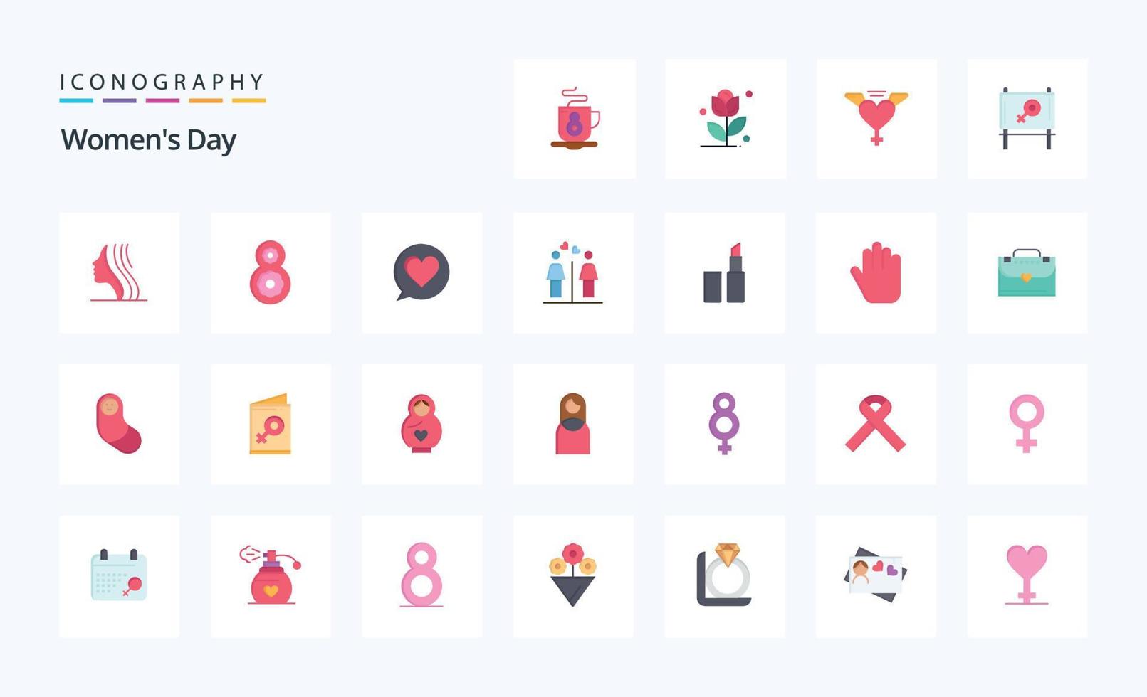 paquete de iconos de color plano de 25 días de la mujer vector