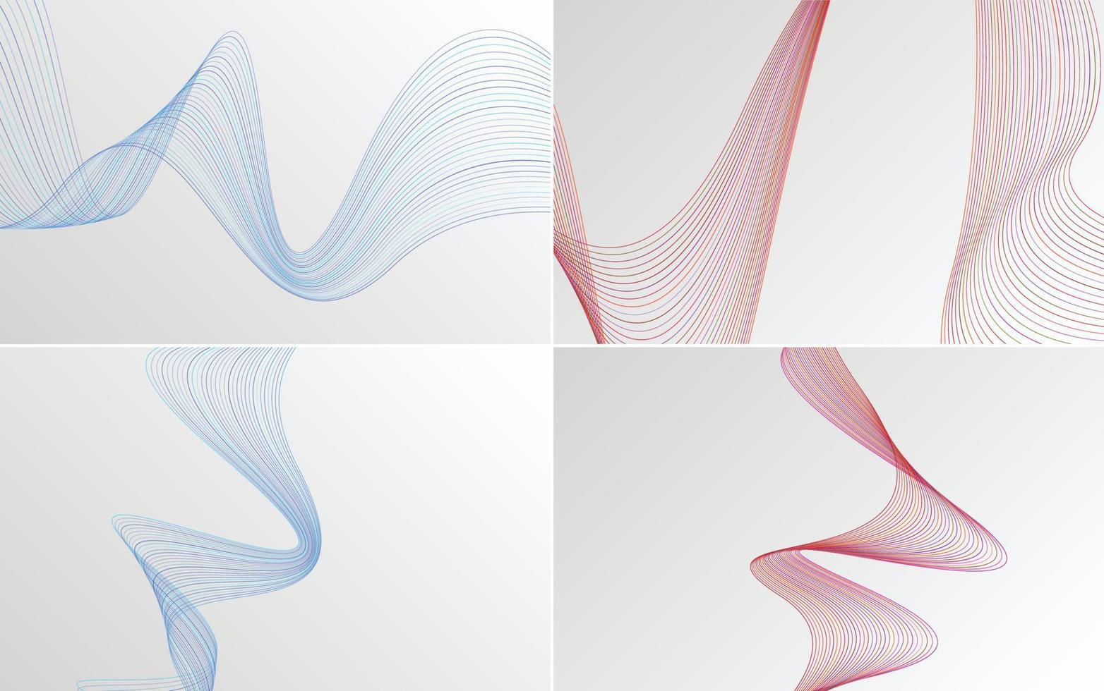 Set of 4 geometric wave pattern background Abstract waving line vector