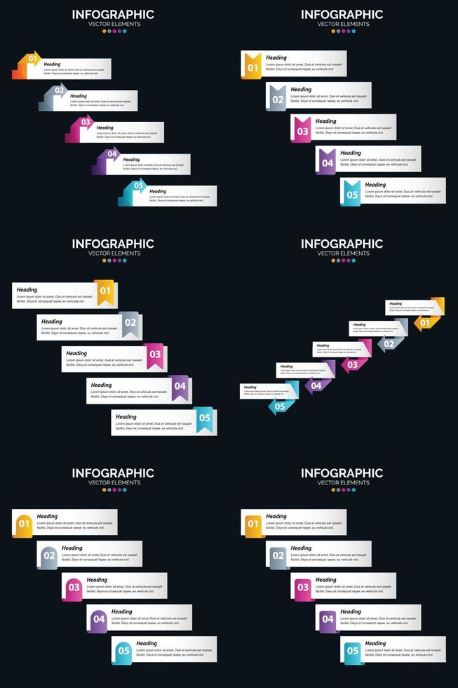 Vector 6 Infographics Pack Presentation slide template 5 Steps cycle diagrams and timelines