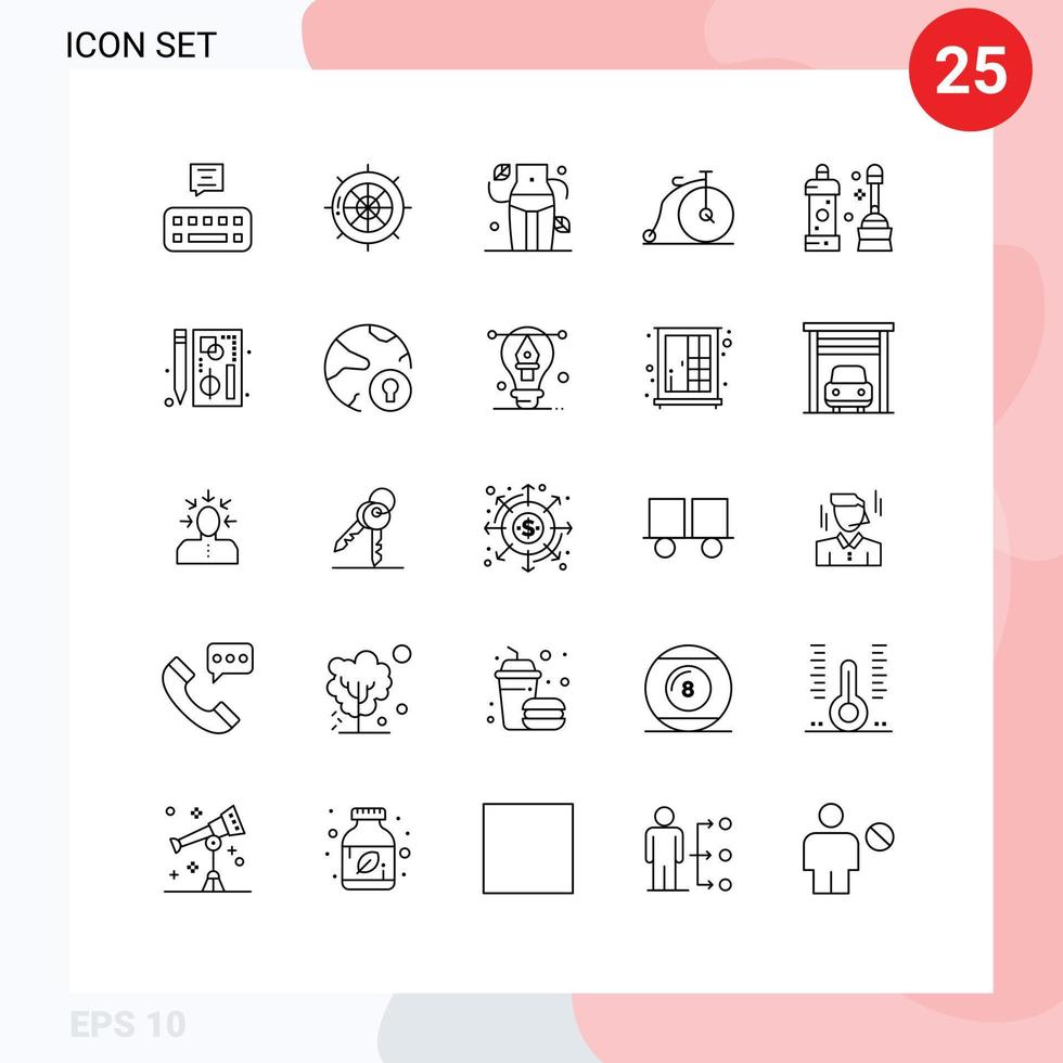 25 Creative Icons Modern Signs and Symbols of cleaner vehicle diet transportation bike Editable Vector Design Elements