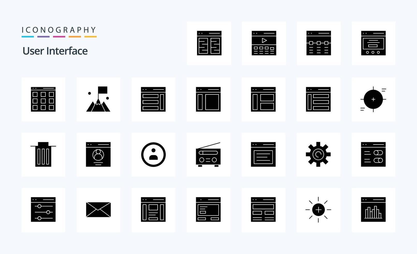 25 User Interface Solid Glyph icon pack vector