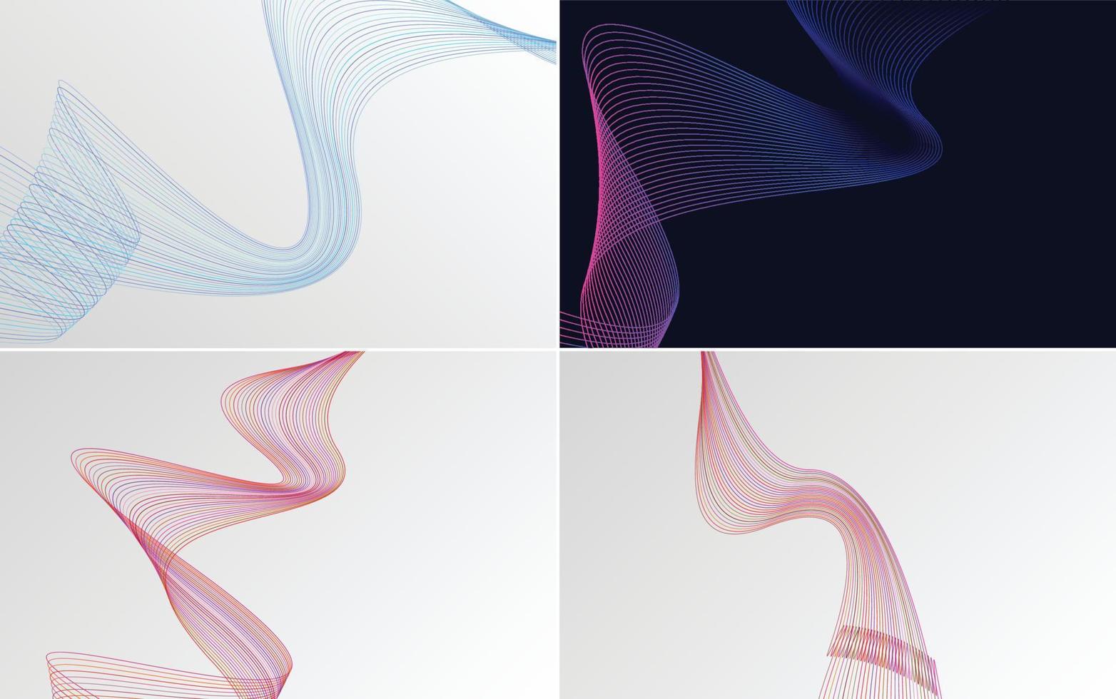 Set of 4 geometric wave pattern background Abstract waving line vector
