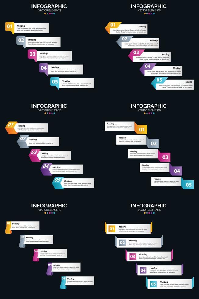 Vector 6 Infographics Pack Presentation slide template 5 Steps cycle diagrams and timelines