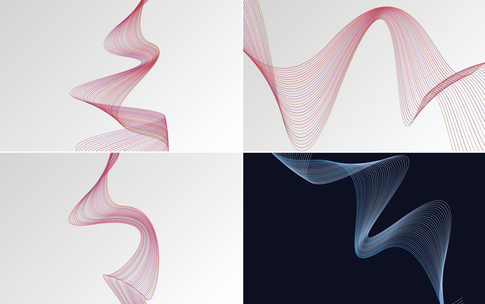 Set of 4 geometric wave pattern background Abstract waving line vector