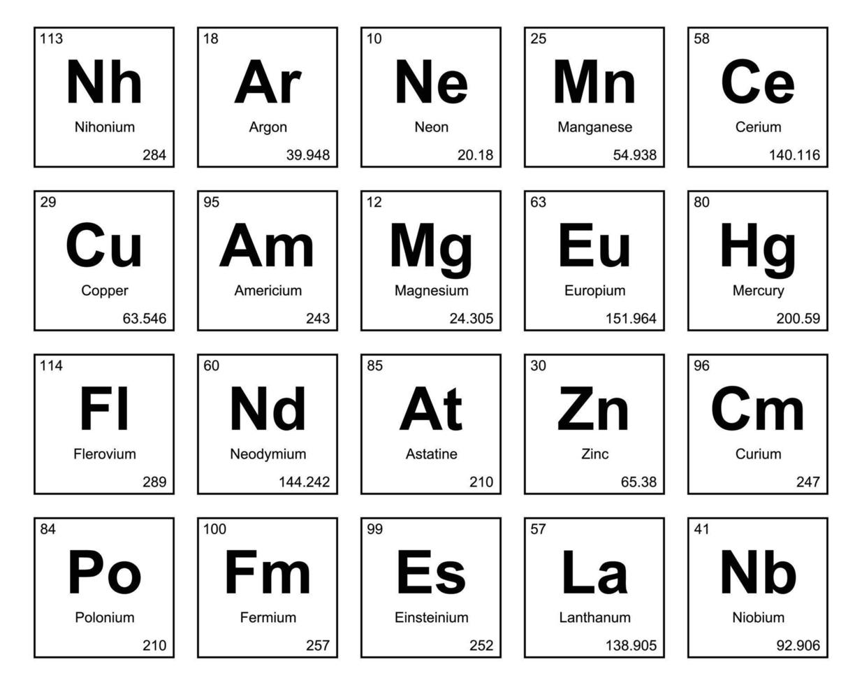 20 Preiodic table of the elements Icon Pack Design vector