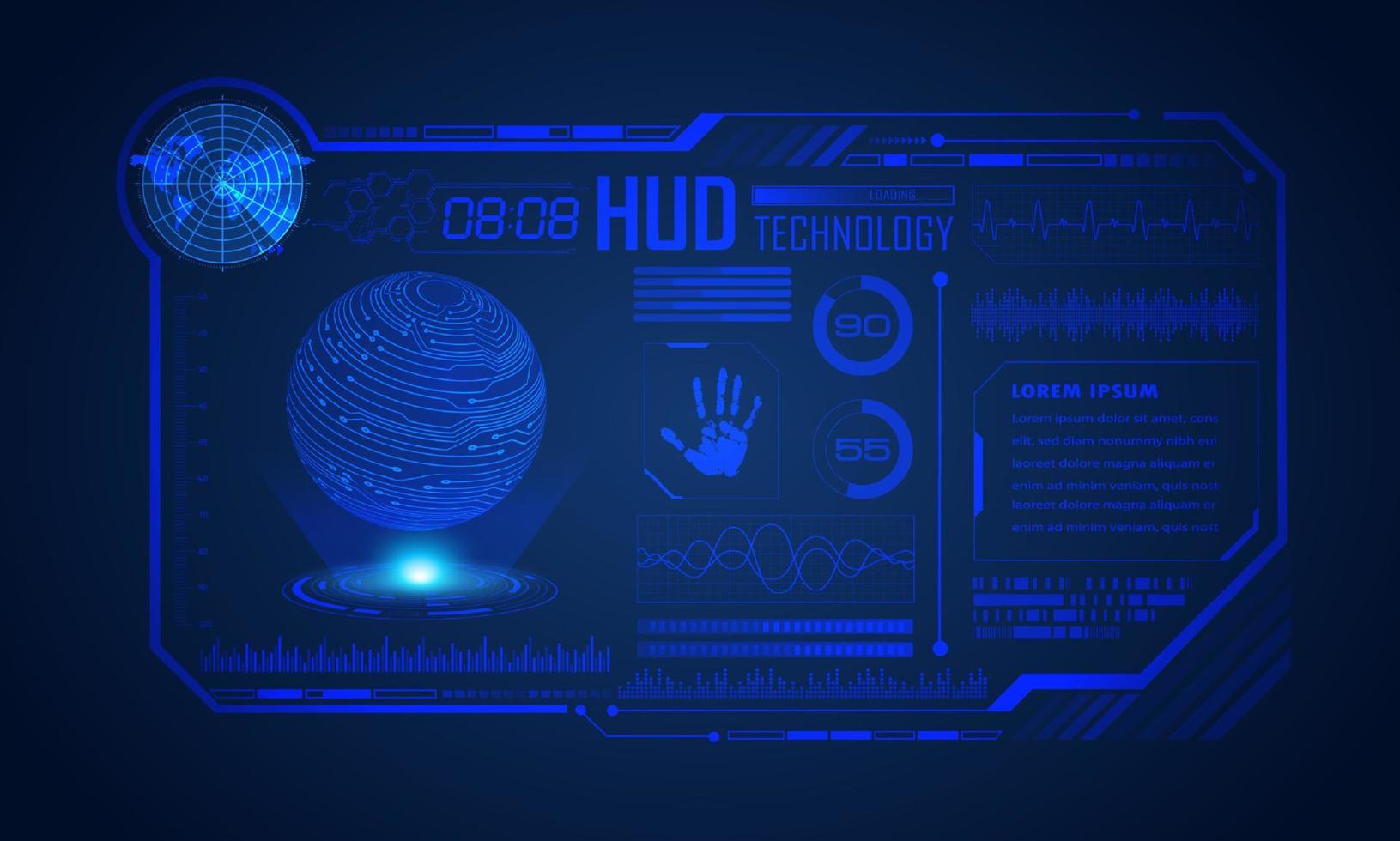 Blue Modern HUD Technology Screen Background vector