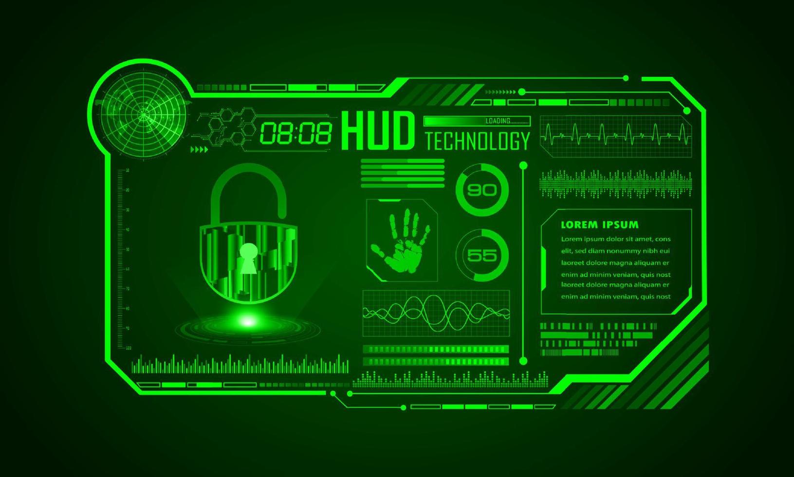 fondo de pantalla de tecnología hud moderna con candado vector