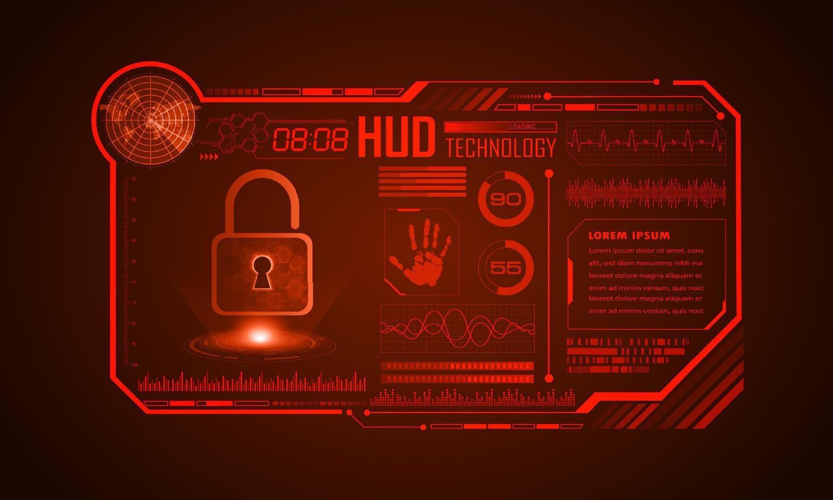 Modern HUD Technology Screen Background with padlock vector