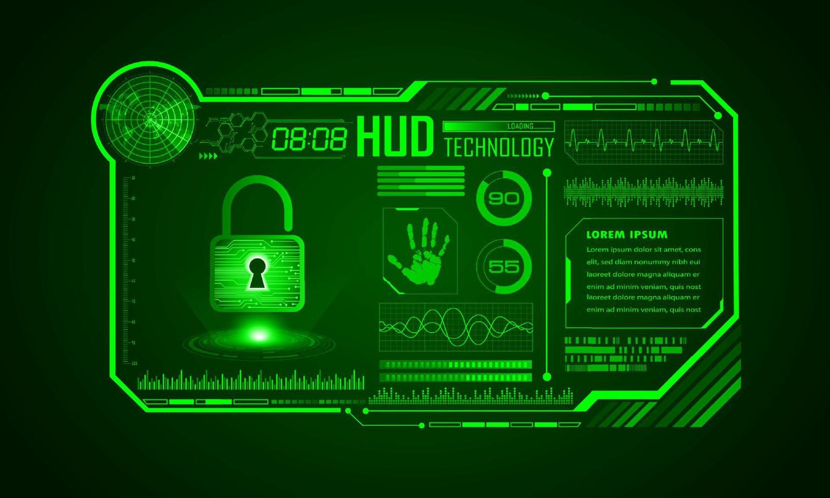 Modern HUD Technology Screen Background with padlock vector