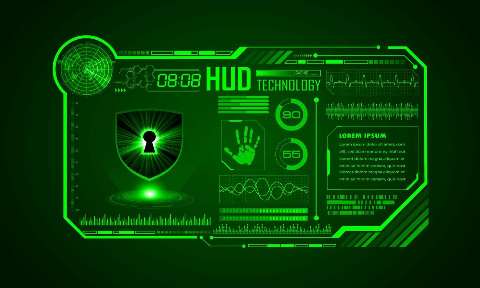 fondo de pantalla de tecnología hud moderna con candado vector