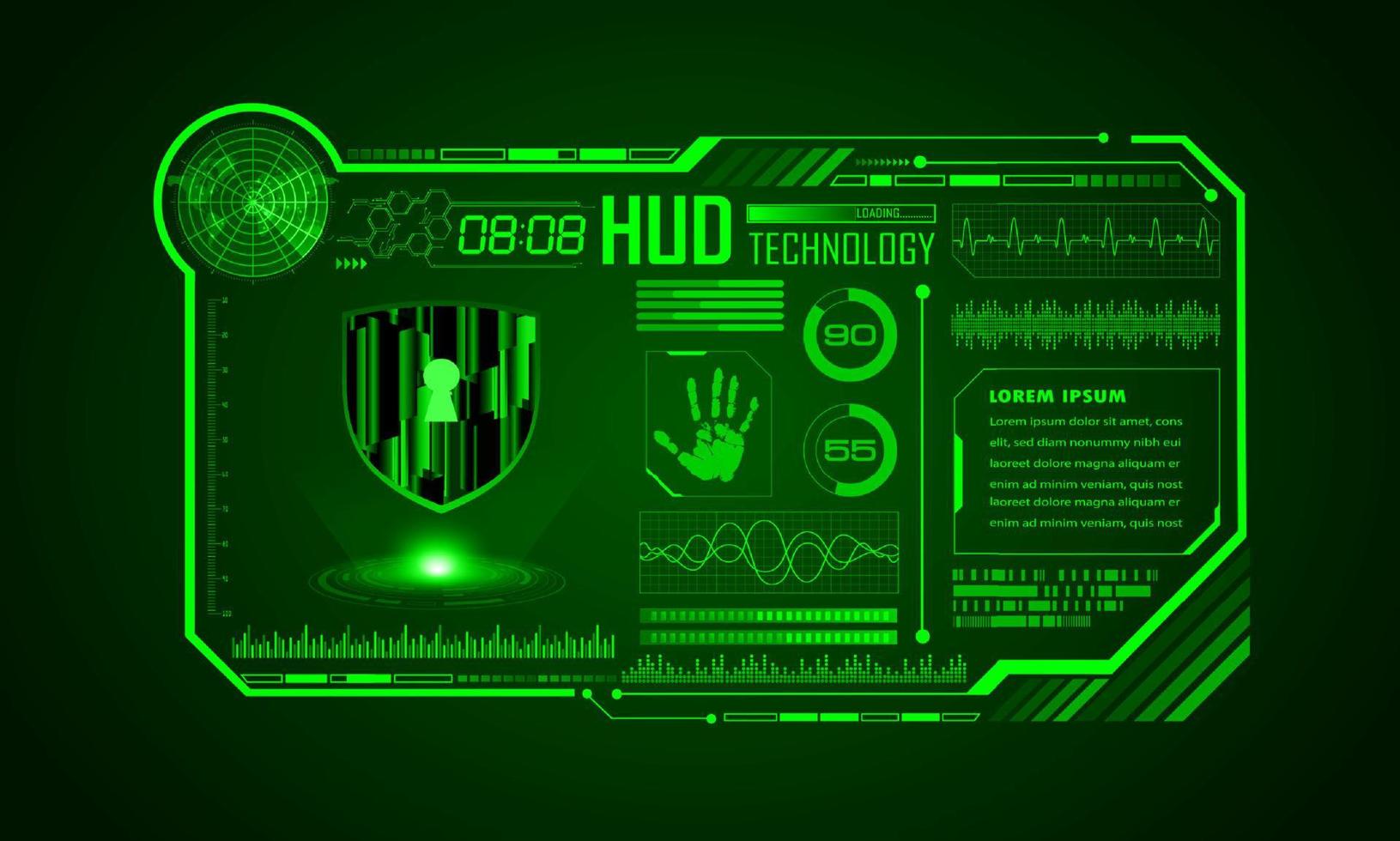 fondo de pantalla de tecnología hud moderna con candado vector