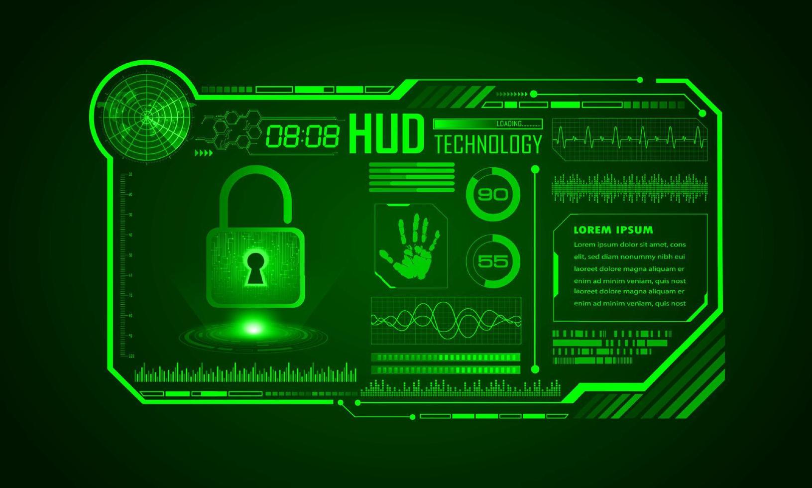 Modern HUD Technology Screen Background with padlock vector