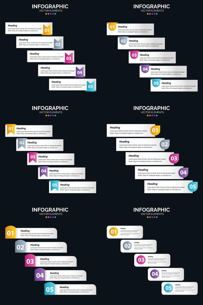 Vector 6 Infographics Pack Presentation slide template 5 Steps cycle diagrams and timelines