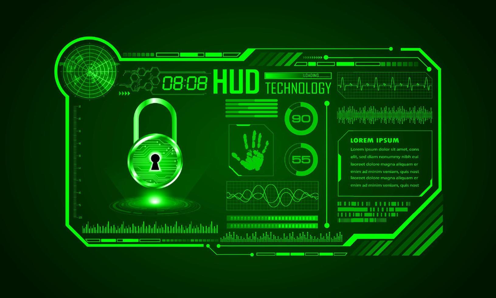 Modern HUD Technology Screen Background with padlock vector