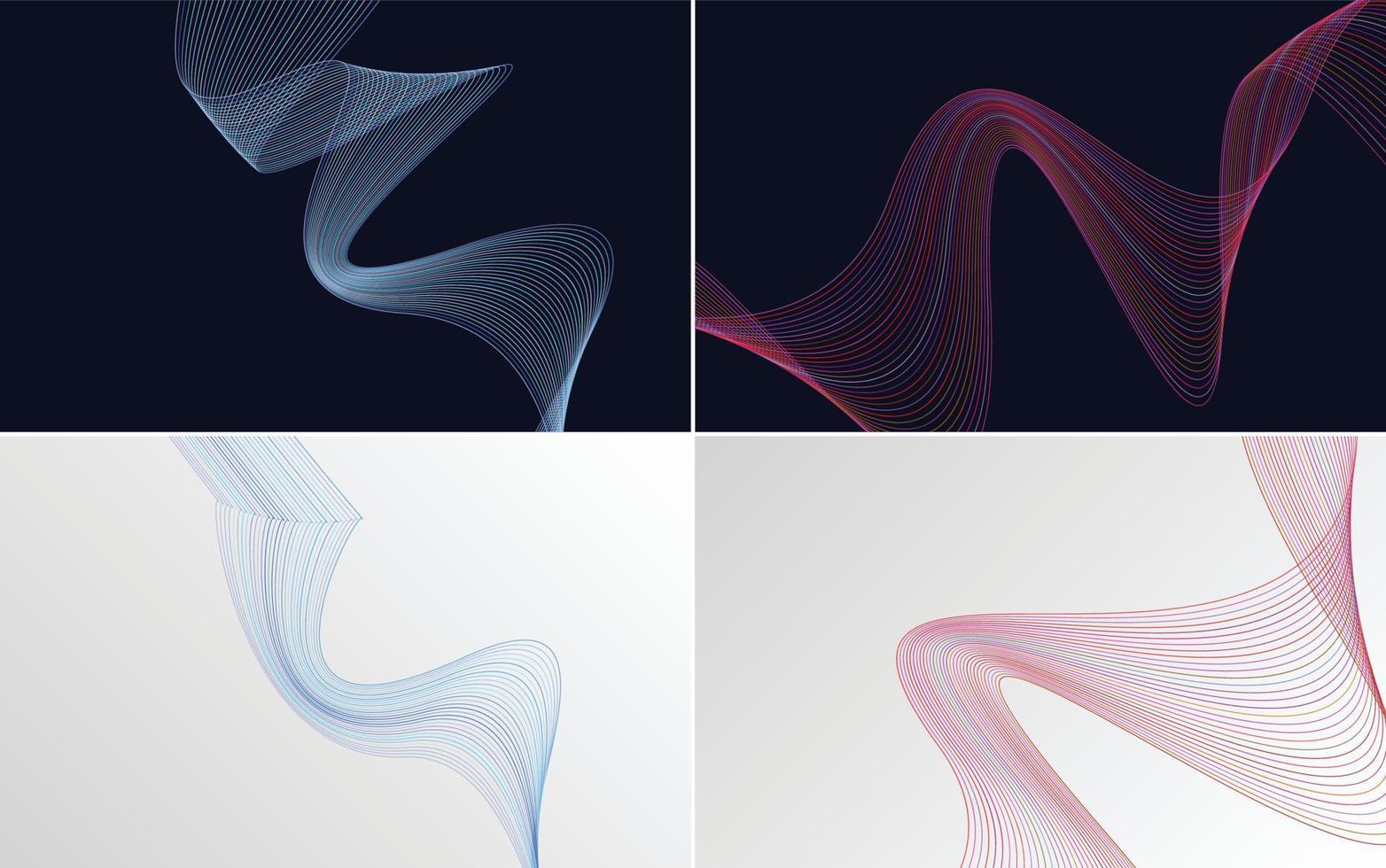Set of 4 geometric wave pattern background Abstract waving line vector