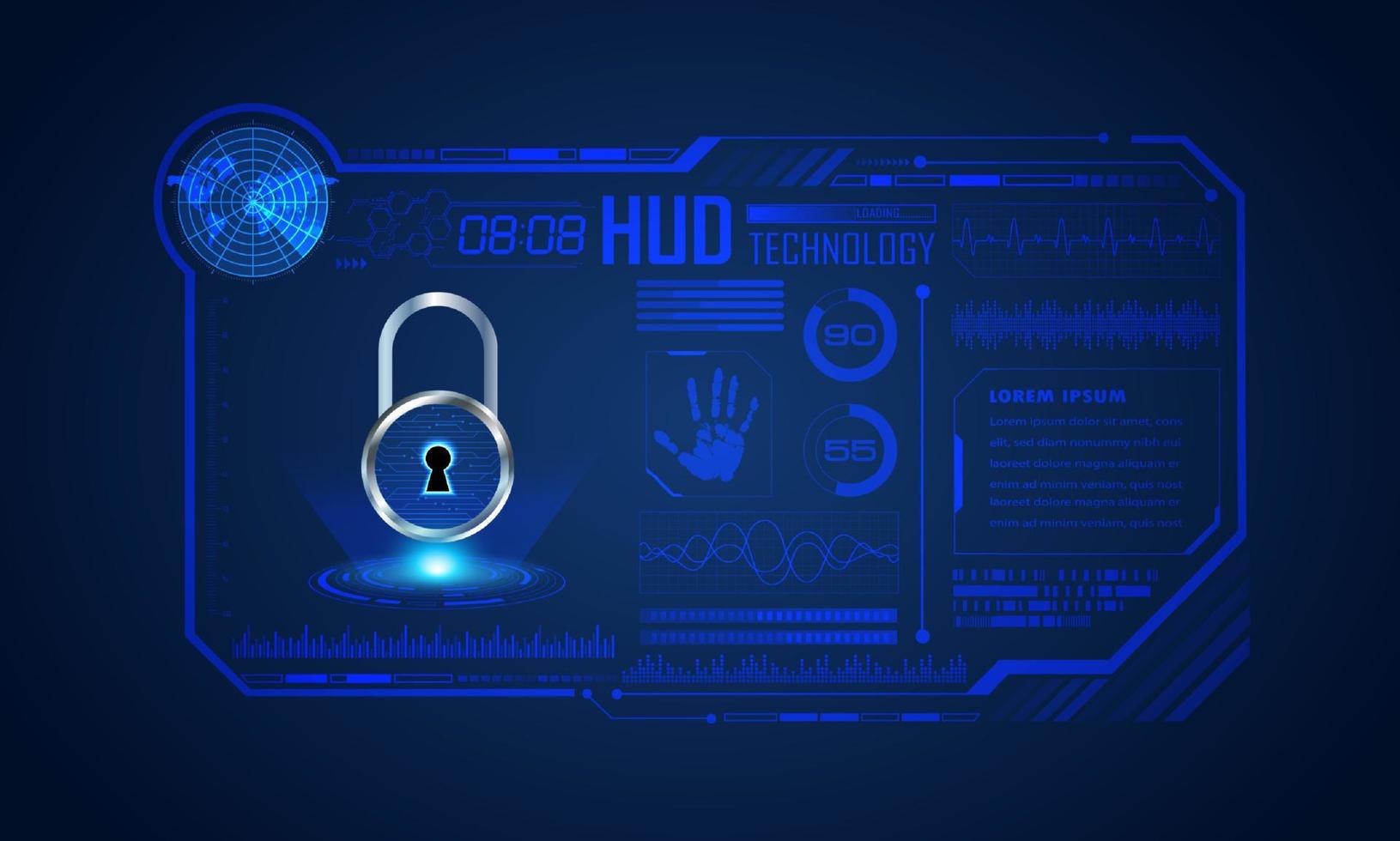 Modern HUD Technology Screen Background with padlock vector