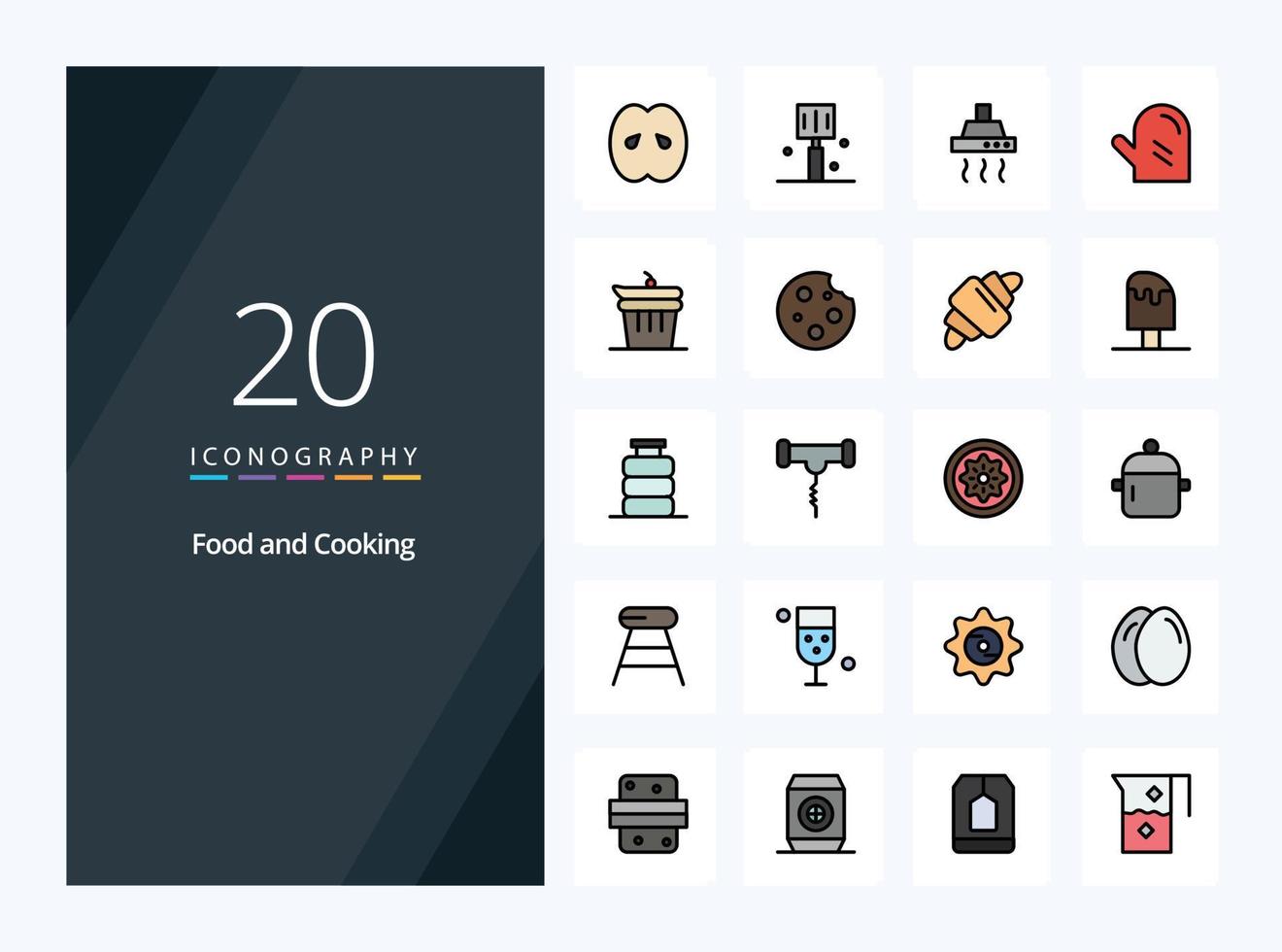 20 icono lleno de línea de comida para presentación vector