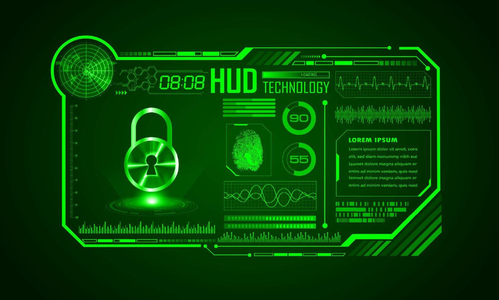 Modern HUD Technology Screen Background with Padlock vector