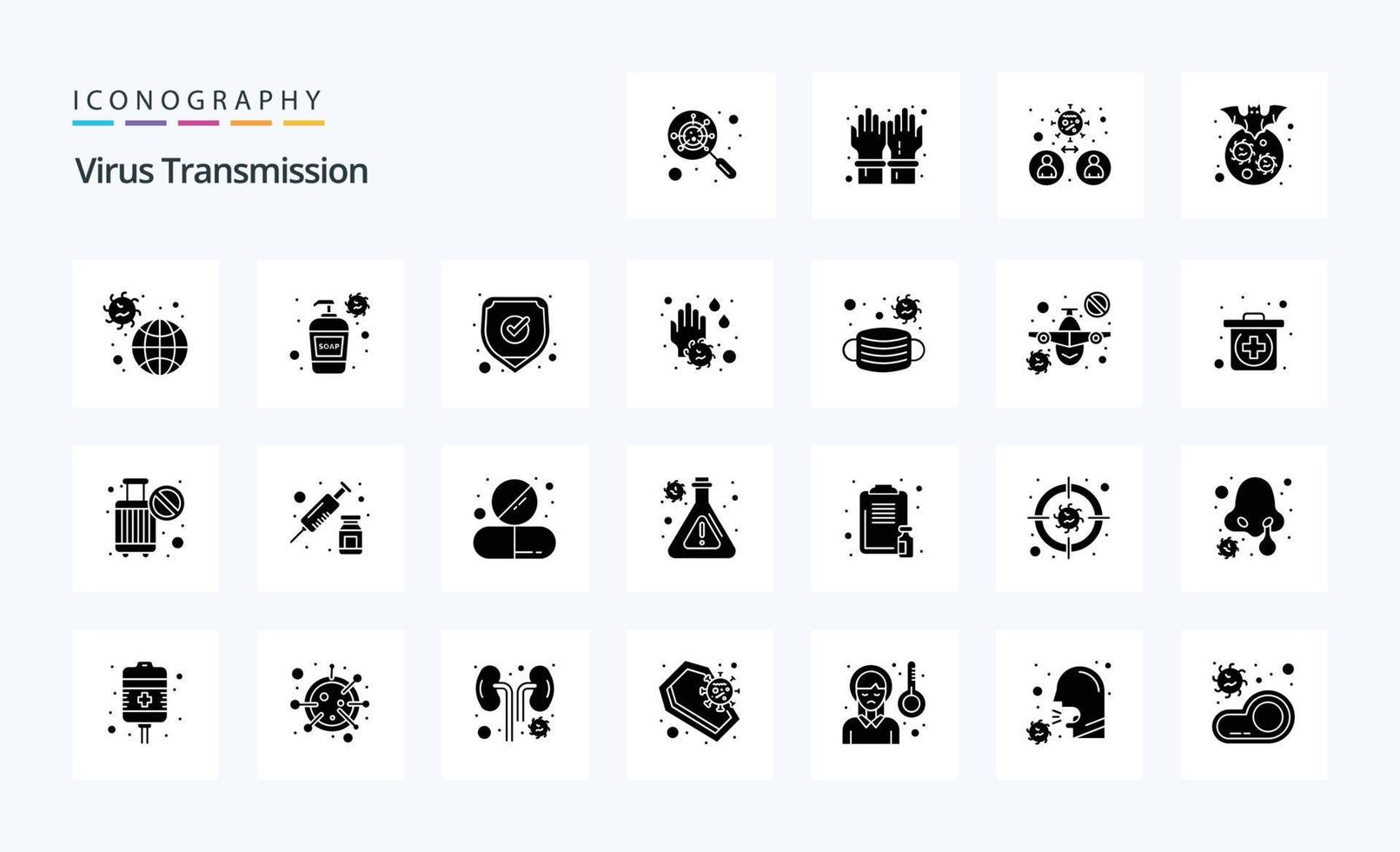 paquete de iconos de glifos sólidos de transmisión de 25 virus vector