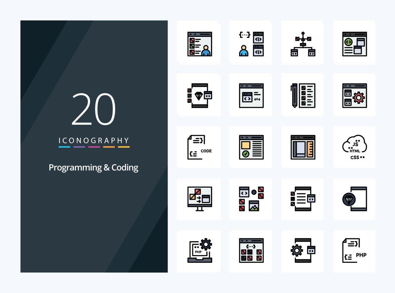 20 Programming And Coding line Filled icon for presentation vector